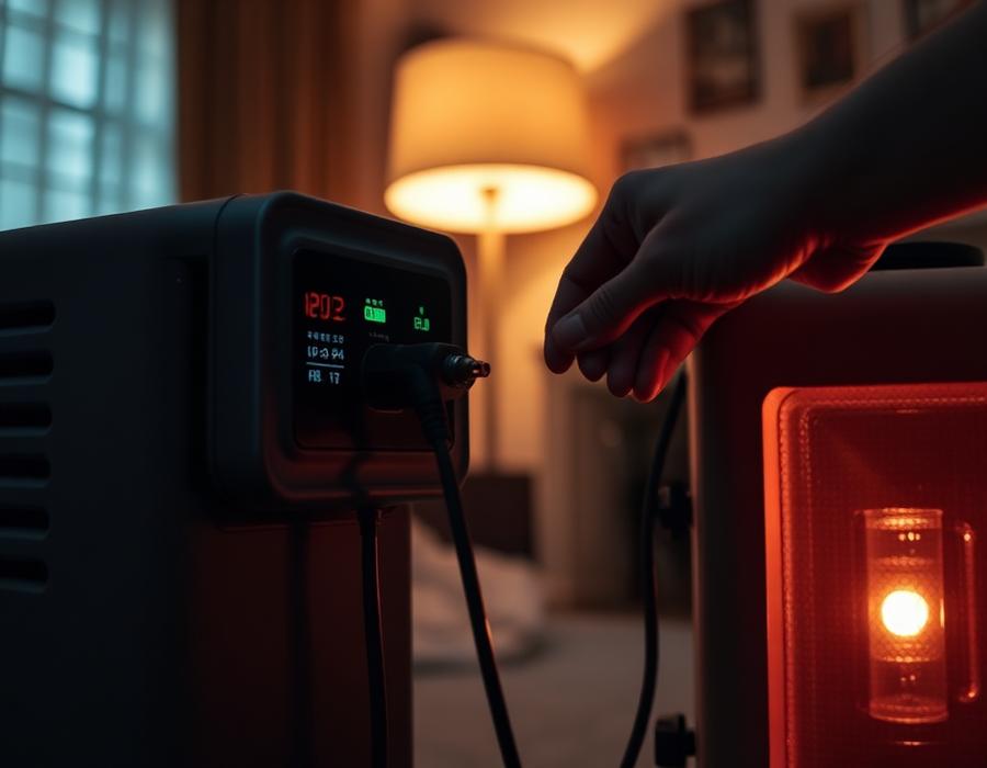 A hand plugging a cable into a portable power station